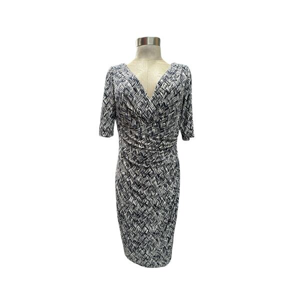 Ralph Lauren Dresses & Skirts - Lauren Ralph Lauren Dress Women's 10 Black Cream V Neck Cinched Waist Old Money